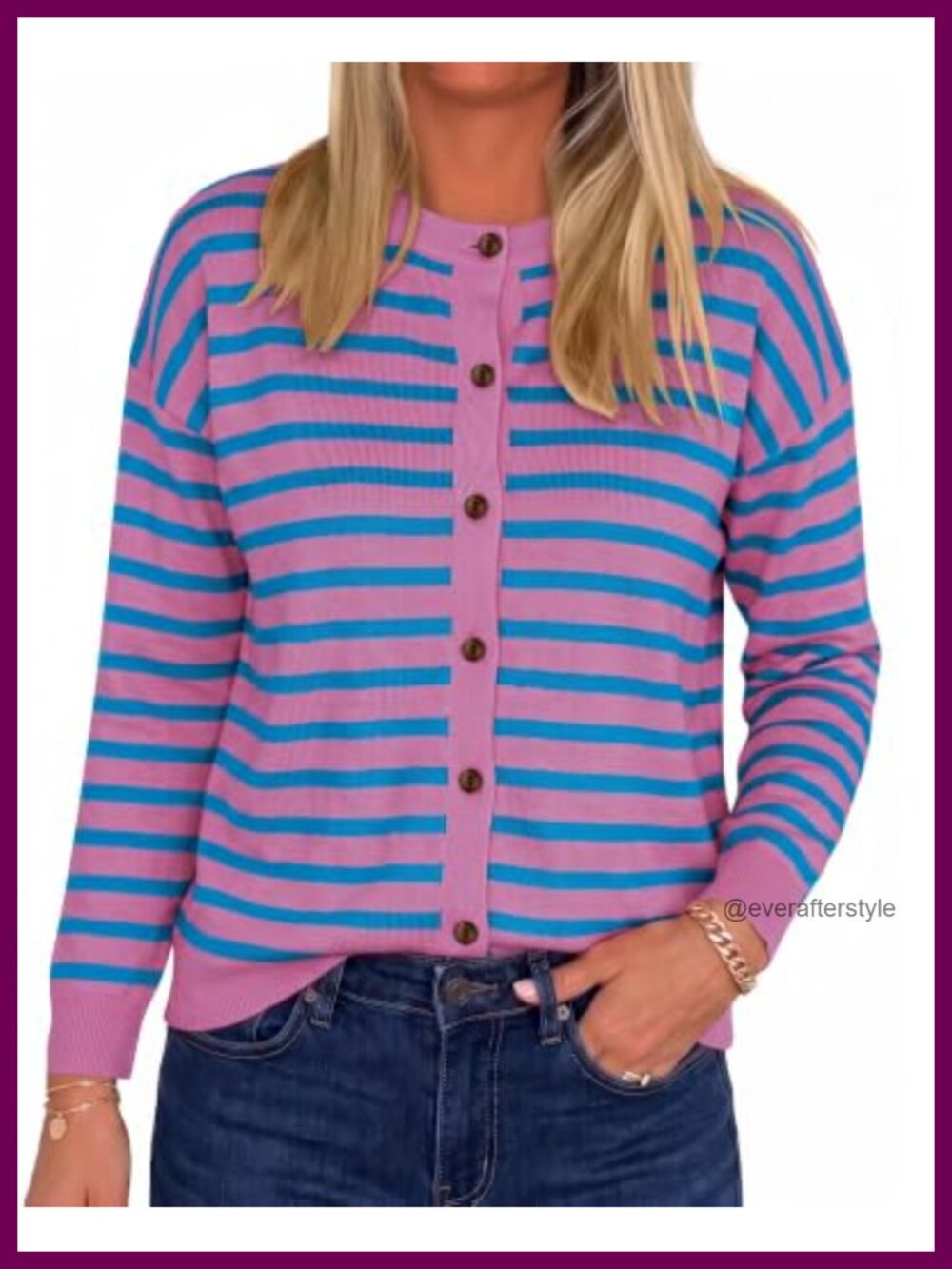 Striped Knit Cardigan Button Down Long Sleeve Women's Sweater